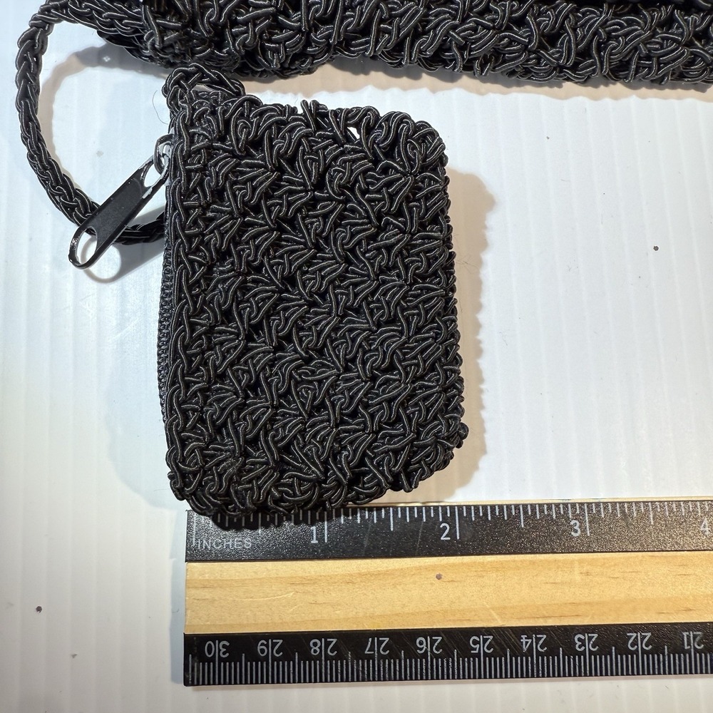 Vintage CHATEAU Crochet Crossbody Strap Purse Bag W/ Flap Coin Purse Boho Black - Picture 13 of 14